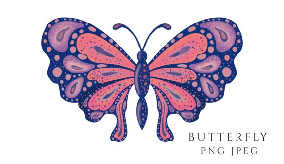 Decorative Pink Navy Butterfly Clipart: Blending Modern Symmetry with Expressive Color