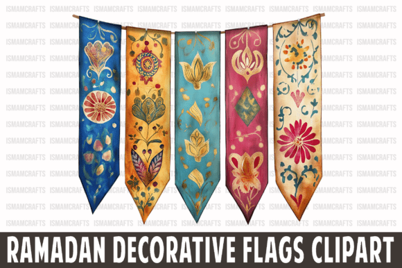 Elevate Your Creative Projects with Ramadan Decorative Flags Clipart PNG