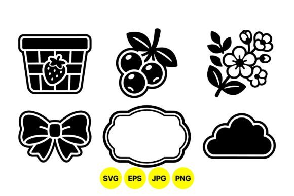 Fruit Basket Icons: Minimalist Vector Set