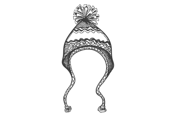 Winter Hat with Decorative Tassels Hand Drawn Sketch